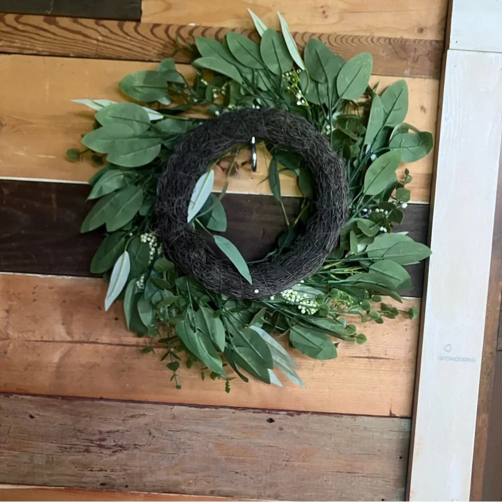 Faux Eucalyptus leaves and white berries wreath 20”